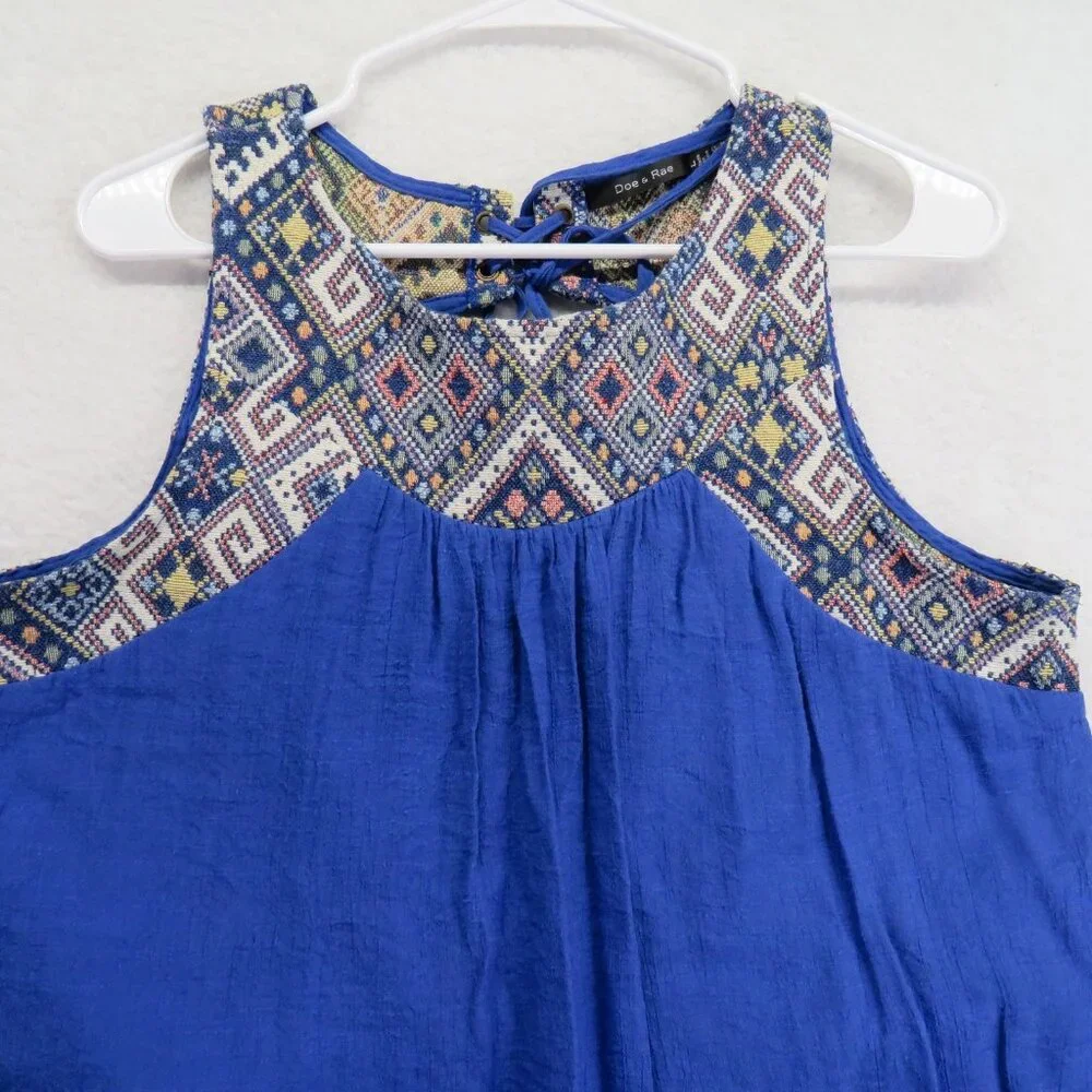 Doe & Rae Tank Top Womens Large Boho Geometric Embroidered Sleeveless Tie Back - Picture 2 of 7